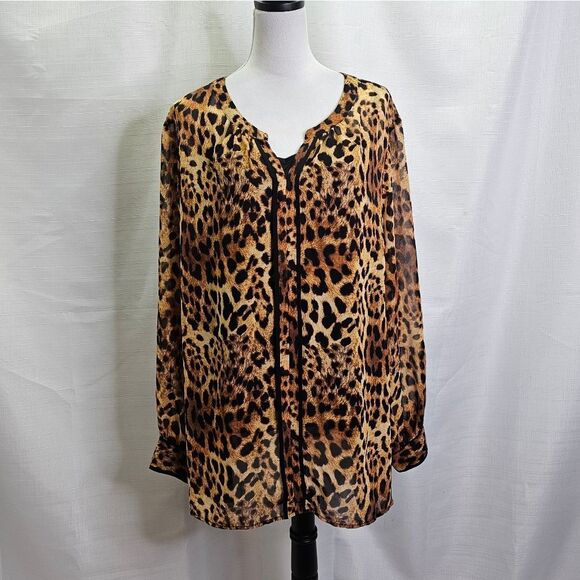 Liz Claiborne Animal Print Popover Blouse with Tank Liner Size 3X - Picture 1 of 8